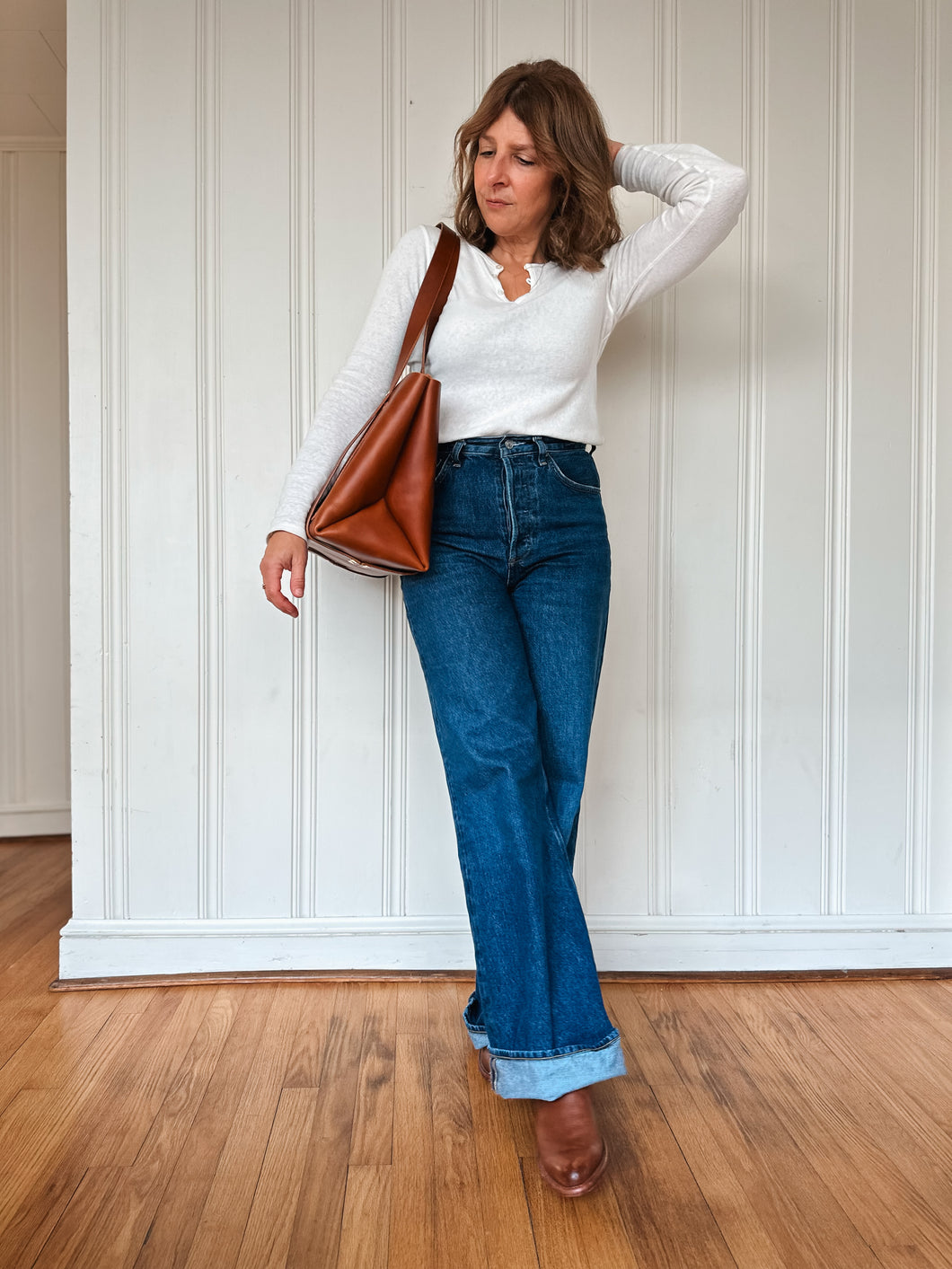 Large Tote in Italian Chestnut Vegetable Tanned Leather