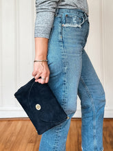 Load image into Gallery viewer, Cope &amp; Co. Petite Flap Bag Midnight Navy Suede Bag - Heirloom Suede Collection
