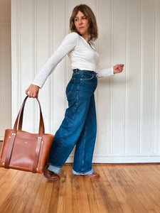 Large Tote in Italian Chestnut Vegetable Tanned Leather