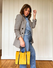 Load image into Gallery viewer, Small Tote in Heart of Gold Yellow Suede with Deep Olive Straps
