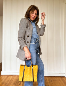 Small Tote in Heart of Gold Yellow Suede with Deep Olive Straps