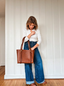 Large Tote in Italian Chestnut Vegetable Tanned Leather